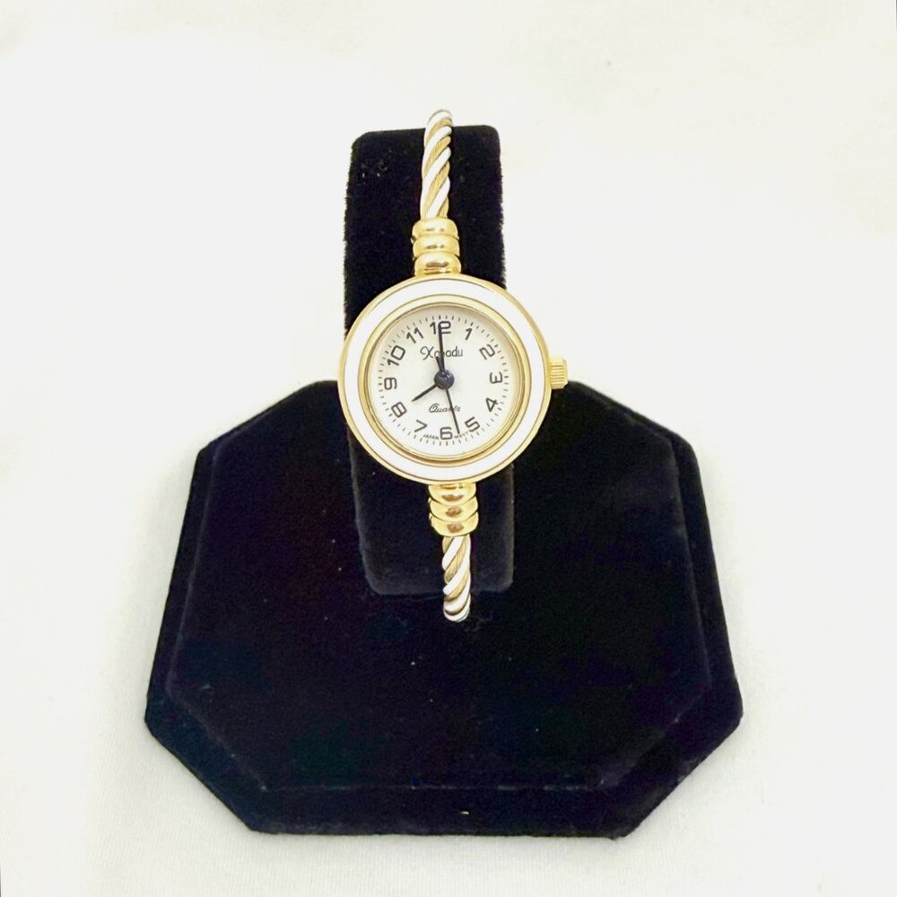 Vintage Xanadu Gold-Tone & White Women's Quartz Watch With Twisted Cable Band